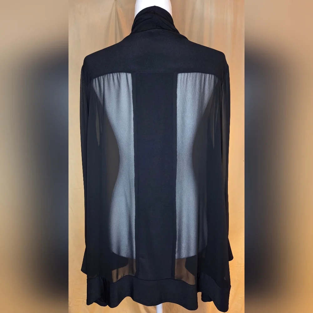 Last Tango Open-Front Sheer Chiffon Cardigan Long-Sleeved Black Jacket - Picture 6 of 7